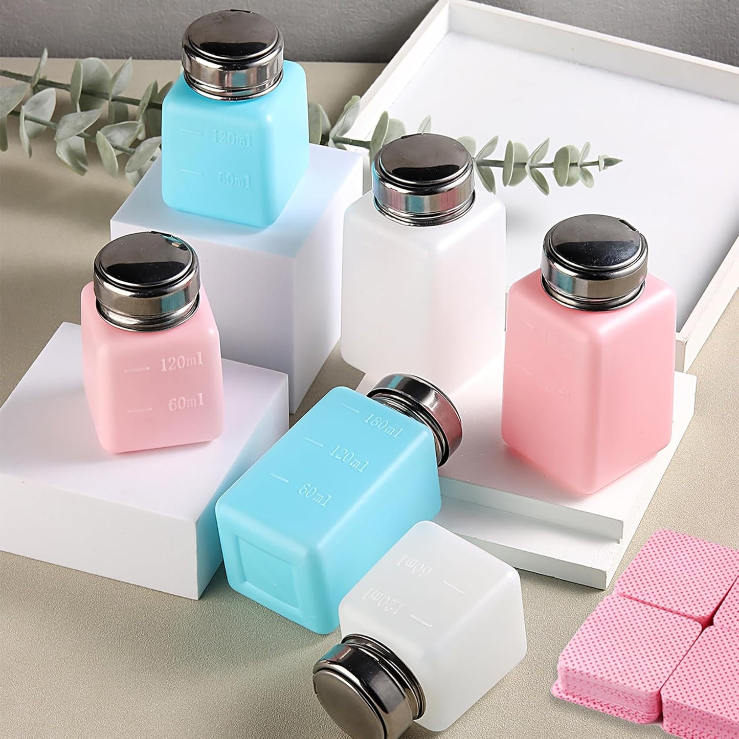 Pump Dispenser 120ml Metal Push Down for Alcohol, Eye Makeup Remover, Nail Polish Remover - 200Pcs Lint Free Nail Wipes Included