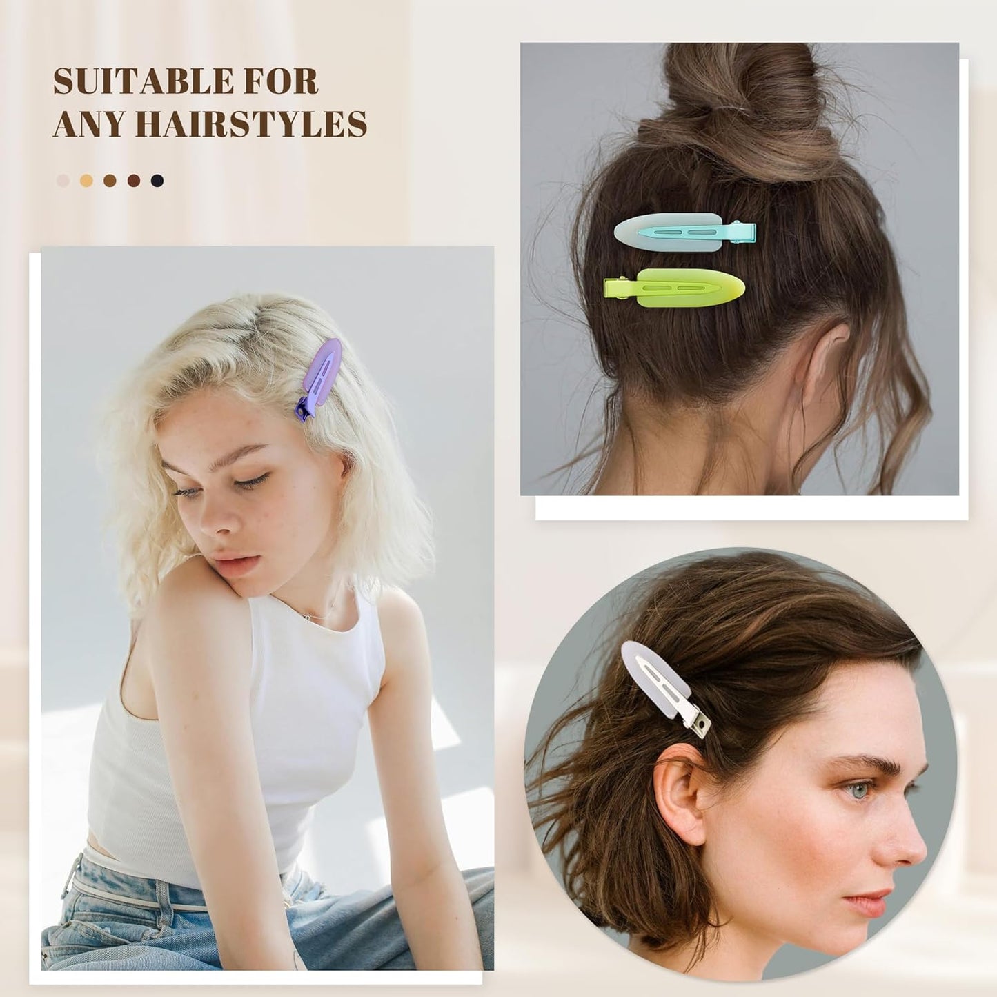 10 Pcs Creaseless No Crease No Bend Flat Hair Clips For Styling Non Slip Makeup Clips For Women Salon Hairstyle,Jelly White Green Neon-Green Blue Purple