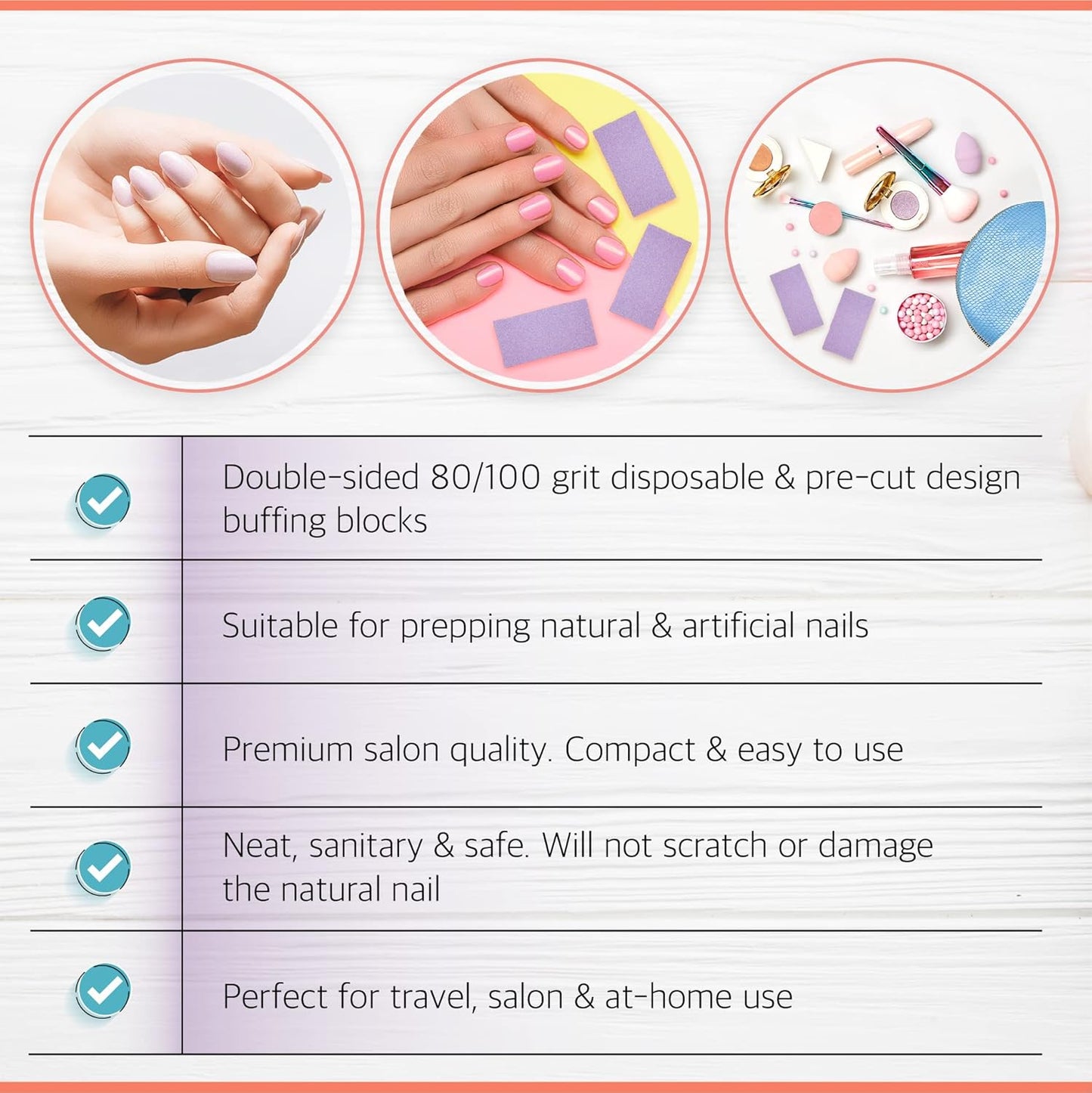 Slim Purple Buffer Set – (80/100 Grit) - 50 Ct- Professional Grade Salon Quality Nail Buffing Blocks Pack for Pre-Application of Polish, Gel, Acrylic, Double-Sided Nail Buffer Blocks