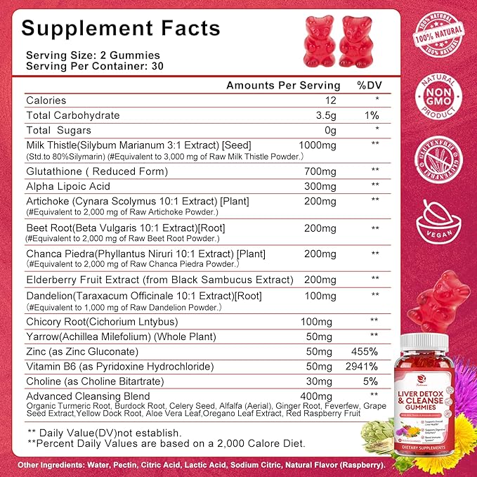 Liver Cleanse Detox & Repair Gummies 24 Potent w/3000MG Milk -120 Count