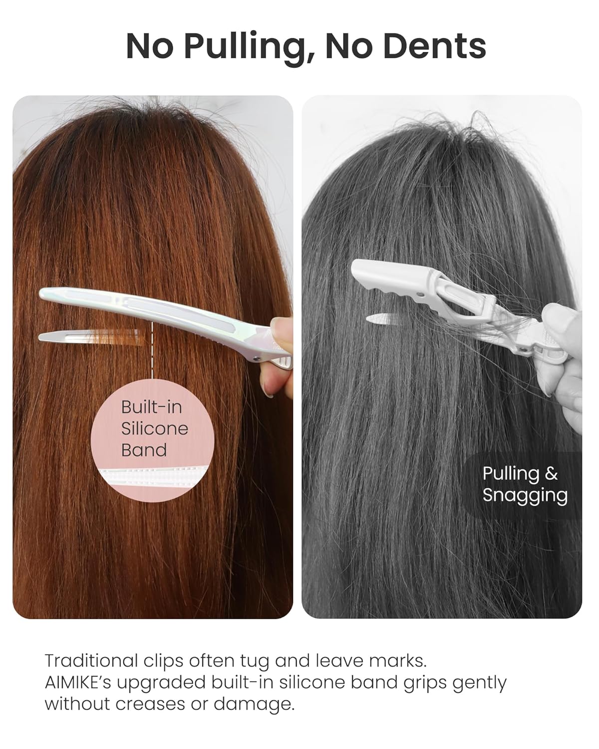 AIMIKE Extended Sectioning Hair Clips w/Built-in Silicone Band, 4.8" No-Crease Non-Slip Hair Styling Clips for Thick, Long Hair – Blow Drying,Hair Rollers, Rust-Free –6 Pack, OpalShell Duckbill Clips