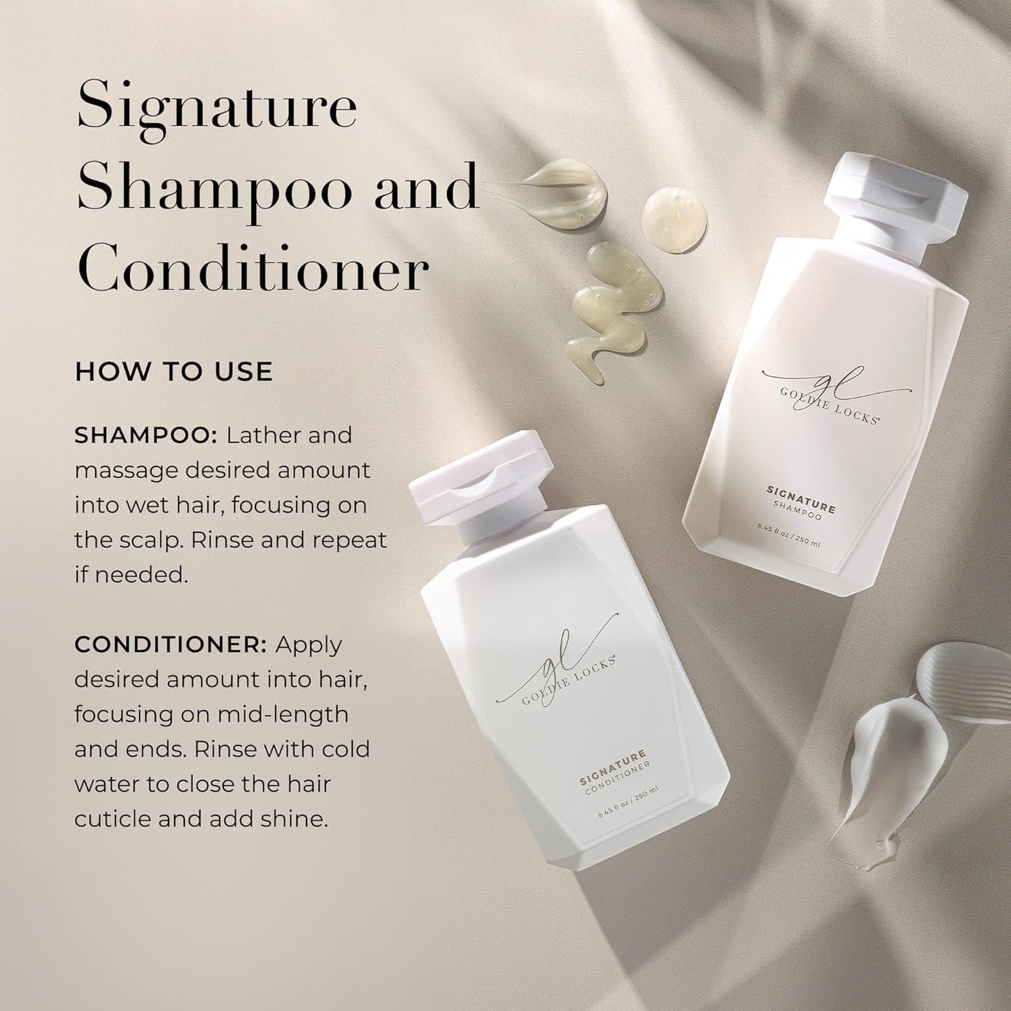 Goldie Locks Shampoo and Conditioner Travel Set - TSA-Approved Hydrating Hair Care Duo with Biotin, Marula Oil & Rose Water – Protein, Sulfate & Paraben-Free in Limited Edition Gold Bag - 3.4 oz each