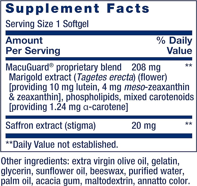 Life Extension MacuGuard Ocular Support with Saffron – Eye Health Supplement for Healthy Vision – with lutein, meso-zeaxanthin, zeaxanthin, saffron – Gluten-free, Non-GMO – 60 softgels