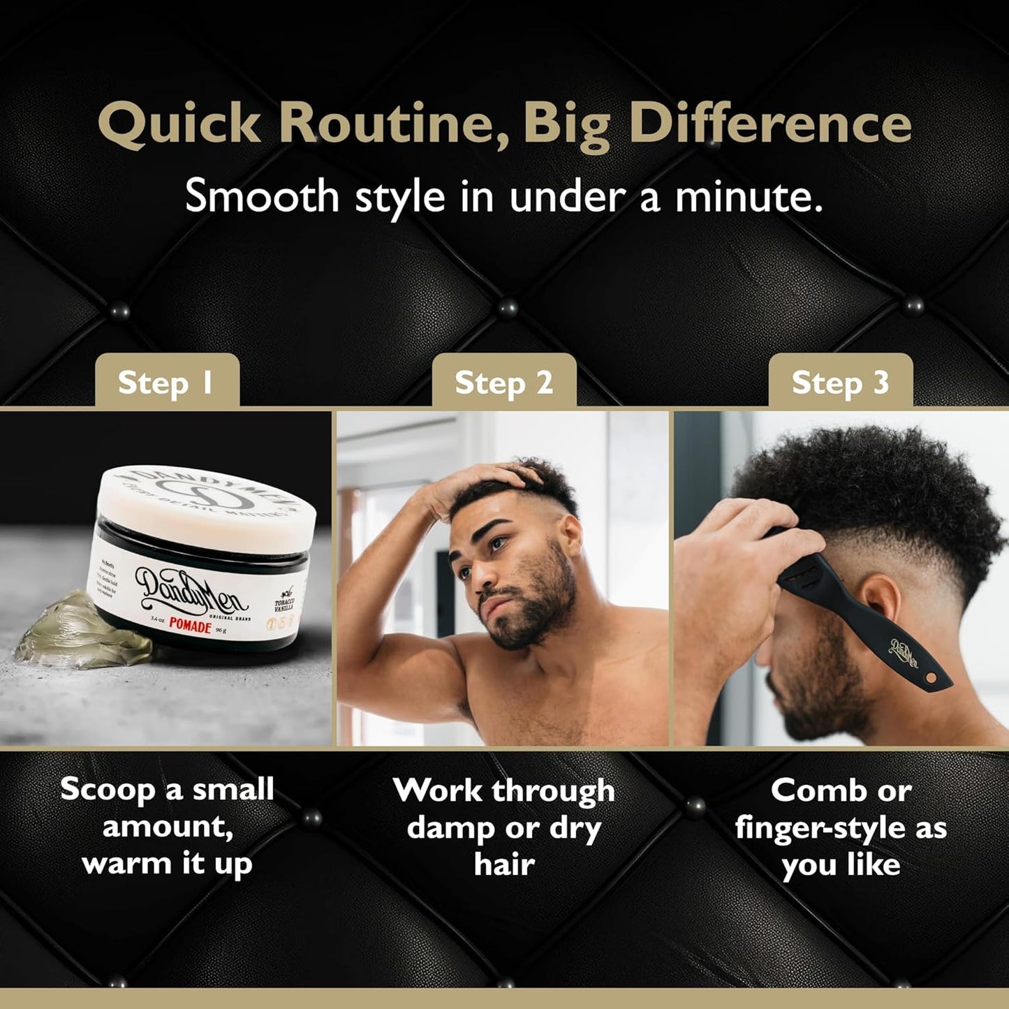 Pomade – Strong Hold, High Shine, and Hydrating Formula with Pro-Vitamin B5 – Tobacco Vanilla Scent – 4 oz