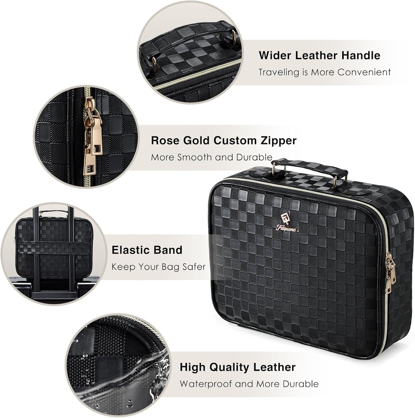 Makeup Bag with LED Lighted Mirror 12.2 IN Travel Makeup Bag Adjustable Brightness in 3 Colors Cosmetic Organizer Artist Storage Bag with Dividers Brush Holder Bag Vanity Black Checkerboard