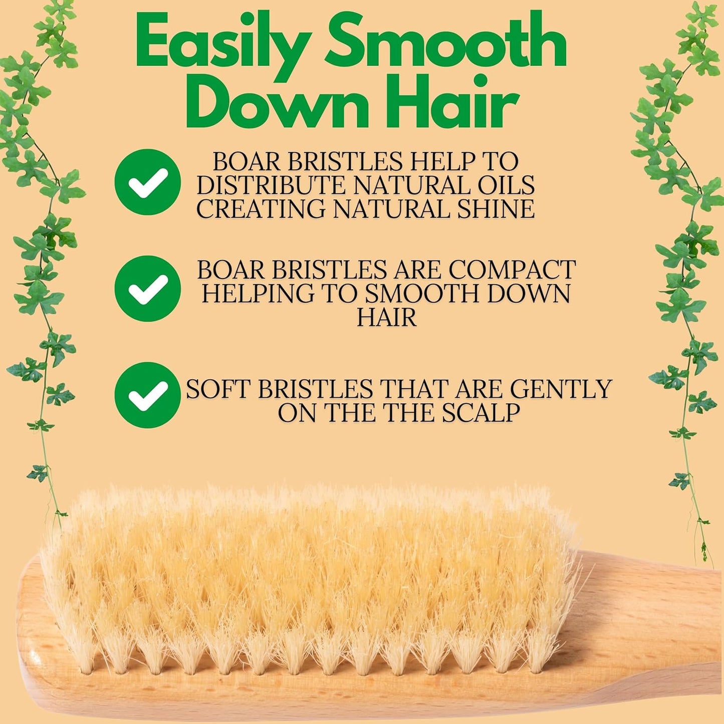 GranNaturals Boar Bristle Slick Back Hair Brush - Soft White Bristle Smoothing Hairbrush for Slicking Hair to Create Sleek Style- Natural Wood Handle for Women + Men