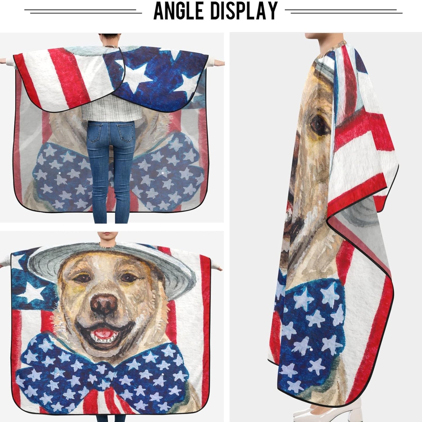 visesunny Barber Cape Dog American Flag Polyester Hair Cutting Salon Cape Apron Anti-Static Haircut Water-Resistant Shaving Cloth Beard Shaving Bib Hairdressing Cape