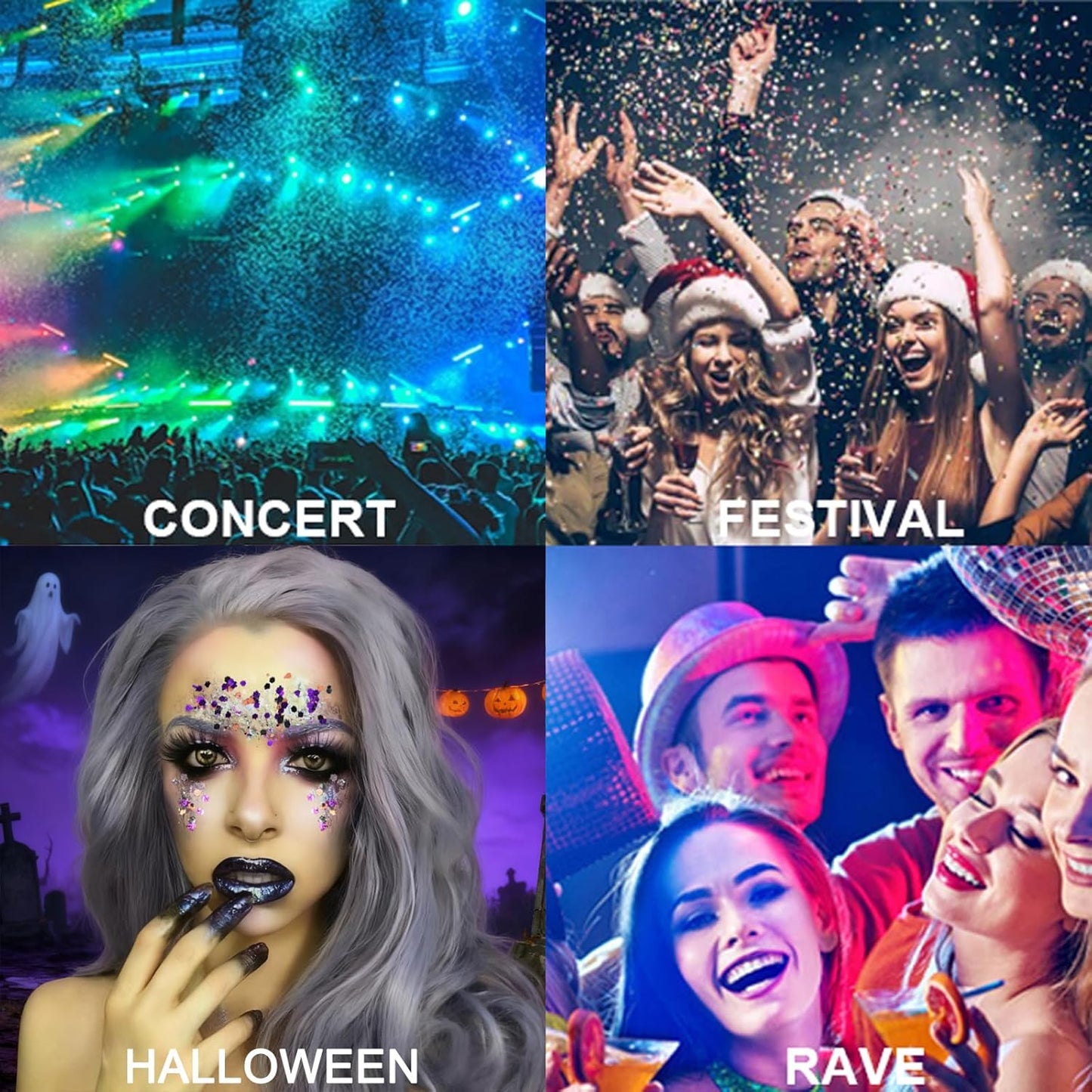 Mysense Halloween Body Glitter Stick, Black Purple and Orange Face Hair Glitter for Kids Women, Festival Rave Pride Accessories, Sparkling Chunky Glitter Makeup, 0.56oz