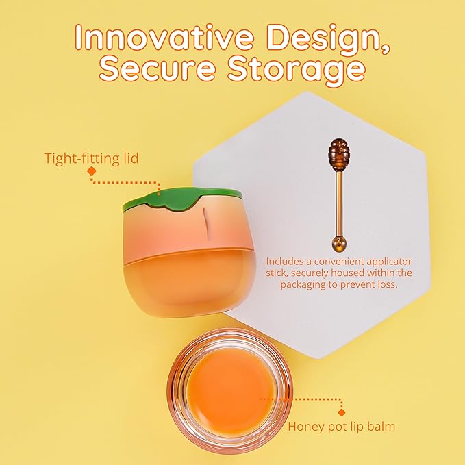 Original My Bee Balm Lip Balm - Peach Hydrating Balm Honey Pot for Dry, Chapped & Cracked Lips with Propolis, Honey & Vitamin E - Soften, Smooth & Reduce Lip Lines