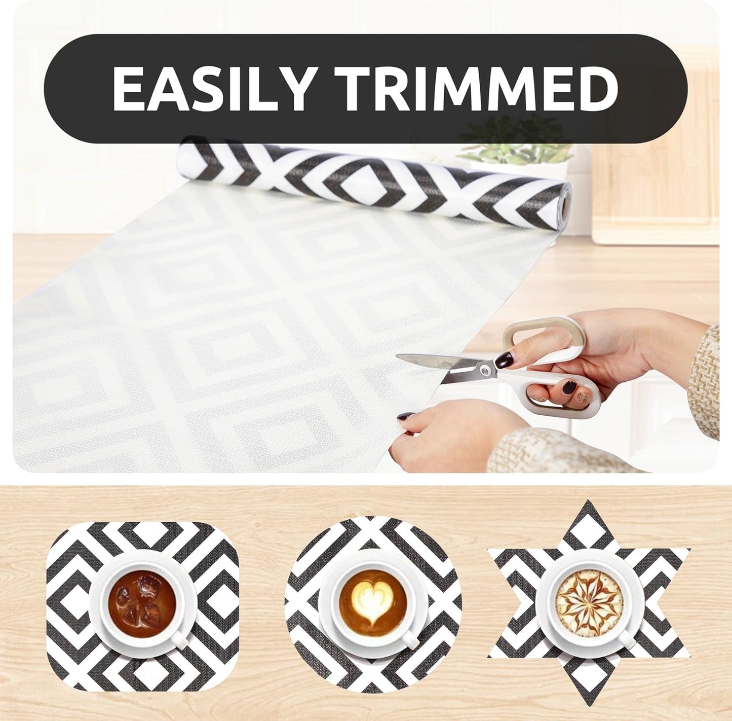 RAY STAR 12X120 Inch Shelf Liner for Kitchen Cabinets, Non-Adhesive Cabinet Liner Washable, PVC Drawer Liner for Dresser Non-Slip Bathroom (Modern Black)(1 Roll)