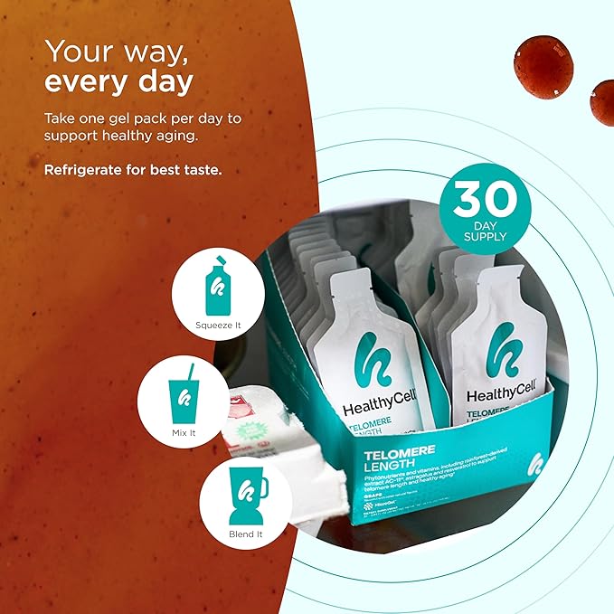 HealthyCell Telomere Length - Anti Aging Supplement with Cats Claw for DNA Repair, Cell Health, Stem Cell Support - Clinically Proven Ingredient AC11 - Maximum Absorption - 30 Gel Packs