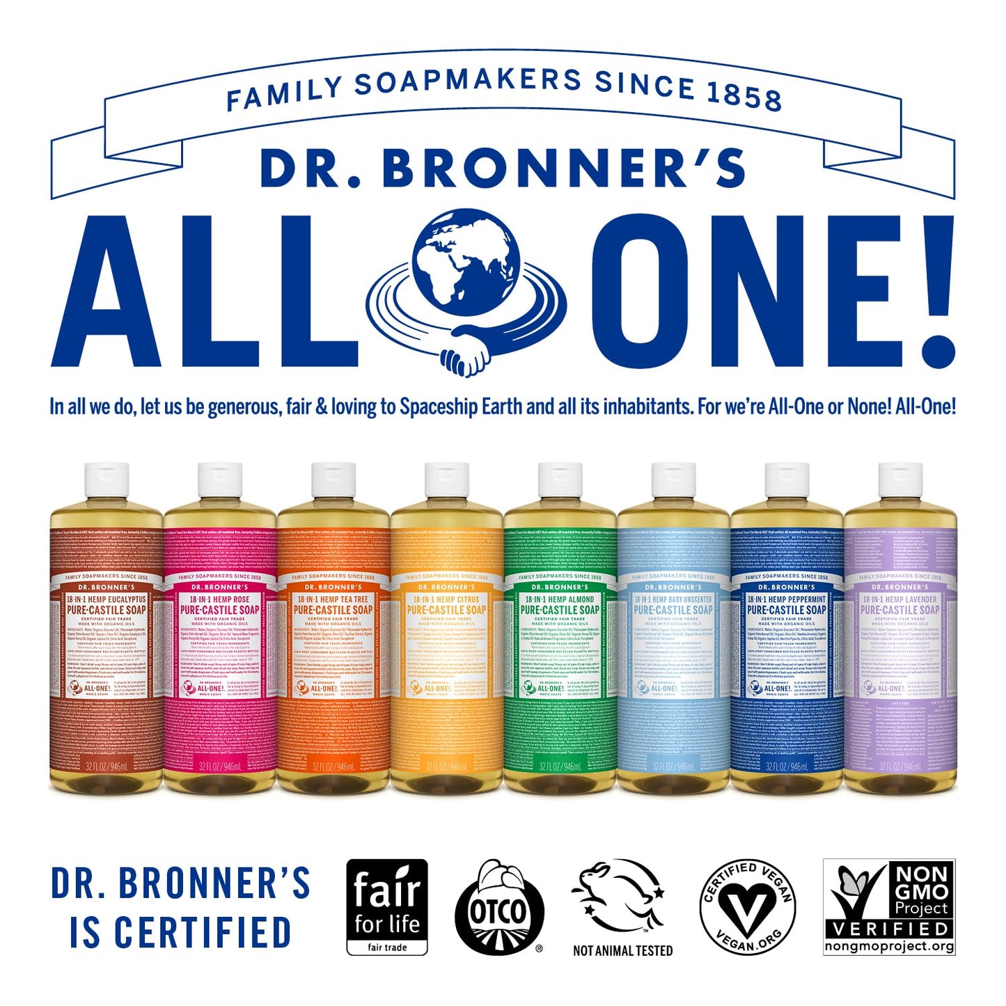 Dr. Bronner's Magic Soap-Pure-Castile Liquid Soap (Baby Unscented, 32 ounce, 2-Pack)-Regenerative Organic Certified Oils, 18-in-1 Uses: Body, Laundry & Dishes, For Sensitive Skin, No Fragrance