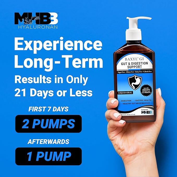 BAXYL & BaxylGI Bundle Pack - (6 fl oz Each) - Hyaluronic Acid Joint Supplement & Hylarunonan Amaferm Prebiotic Digestive Supplement.