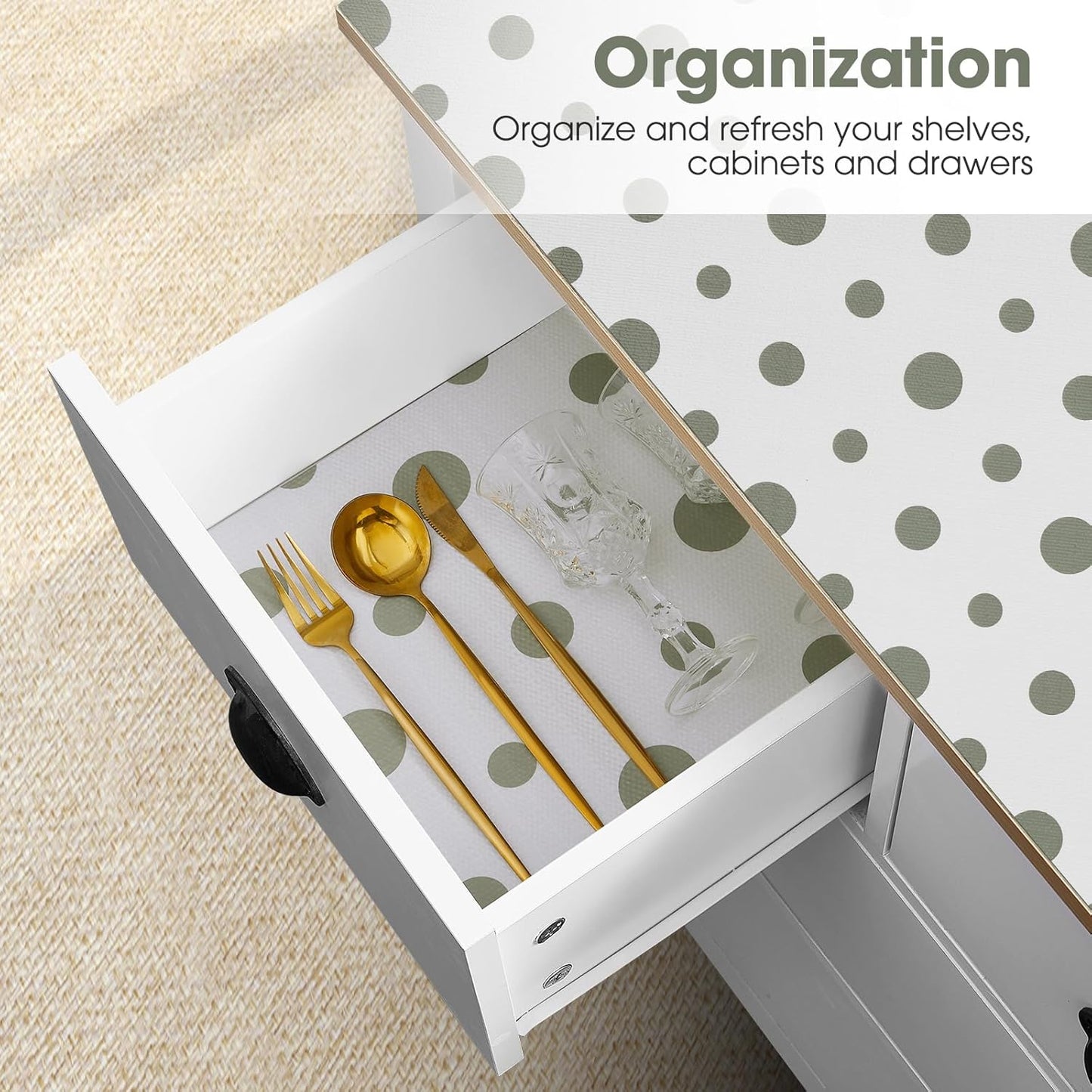 Beautysaid Shelf and Drawer Liner for Kitchen Cabinet, Non Adhesive Non Slip Shelf Paper Waterproof Washable Thickened for Dresser Pantry Shelve Bathroom Protector Liner(Polka Dot,12 in x 20 FT)