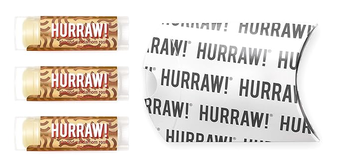 Hurraw! Almond, Cardamom, Rose (Vata) Lip Balm, 3 Pack: Organic, Certified Vegan, Cruelty and Gluten Free. Non-GMO, 100% Natural Ingredients. Bee, Shea, Soy and Palm Free. Made in USA