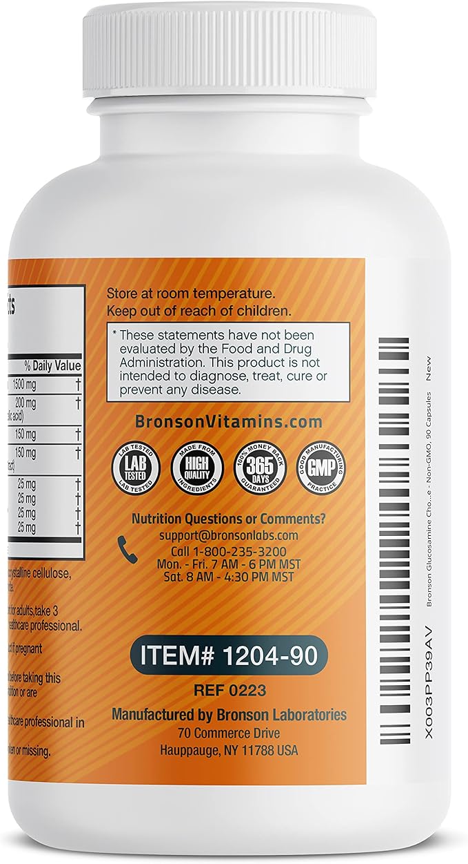 Bronson Glucosamine Chondroitin Turmeric & MSM Advanced Joint & Cartilage Formula, Supports Healthy Joints, Mobility & Cartilage - Non-GMO, 90 Capsules