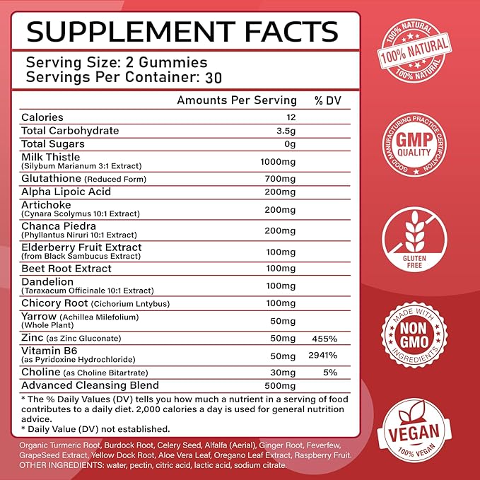 Liver Cleanse Detox & Repair Gummies 1000mg Silymarin 60 Vegan