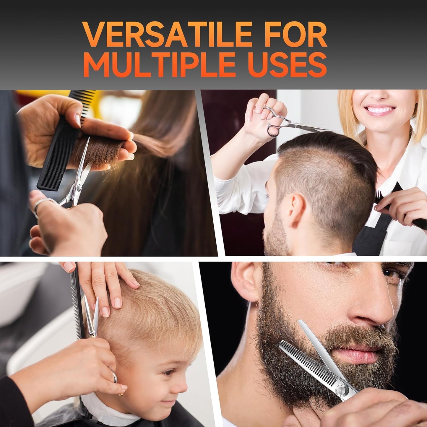 Fenice Peak Straight Hair Cutting Scissors 6.0'' Barber Haircut Shears with Sharp Razor Edge 440C Hair Scissors with Engraving Handle for Salon and Home User