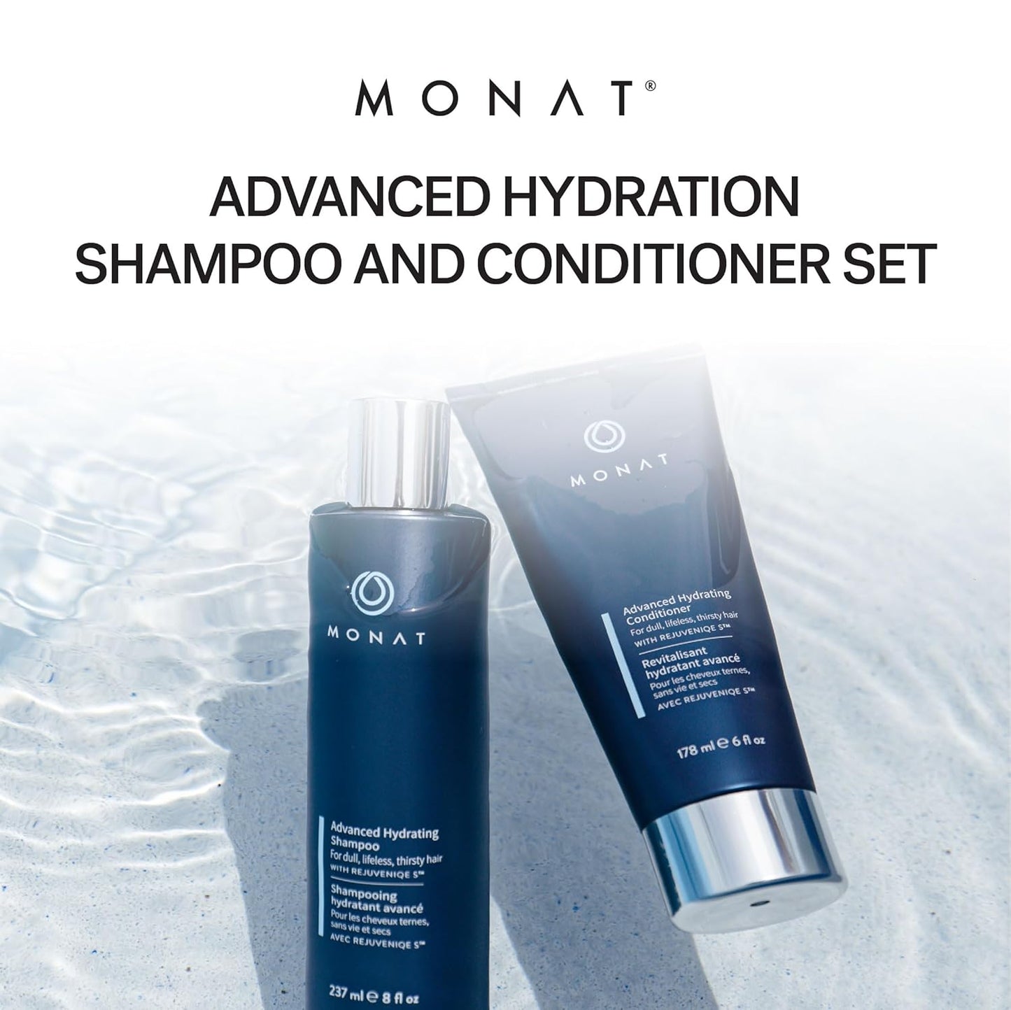 MONAT Advanced Hydration Shampoo and Conditioner Set Infused with REJUVENIQE For Dry Fine to Medium Hair - Moisturizes & Strengths - Sulfate-Free, Paraben-Free, Frizz-Reducing - 8 fl. oz. & 6 fl. oz.