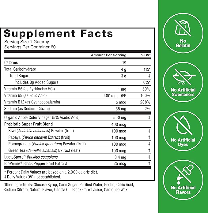 FORCE FACTOR ProbioSlim Apple Cider Vinegar Gummies, 2-Pack, with Organic Apple Cider Vinegar and LactoSpore Probiotics and Prebiotics to Support Digestion, Metabolism, and Immune Health, 120 Gummies