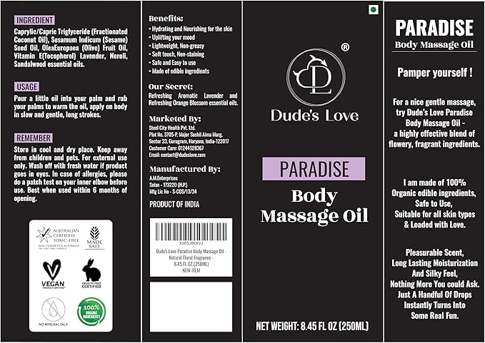 Organic - Lavender Floral Edible Full Body Massage Oil - Relaxing, Calming | No Stain & Non-Sticky |with Fractionated Coconut Oil, Orange Blossom & Lavender Oil - 8.45 Fl Oz