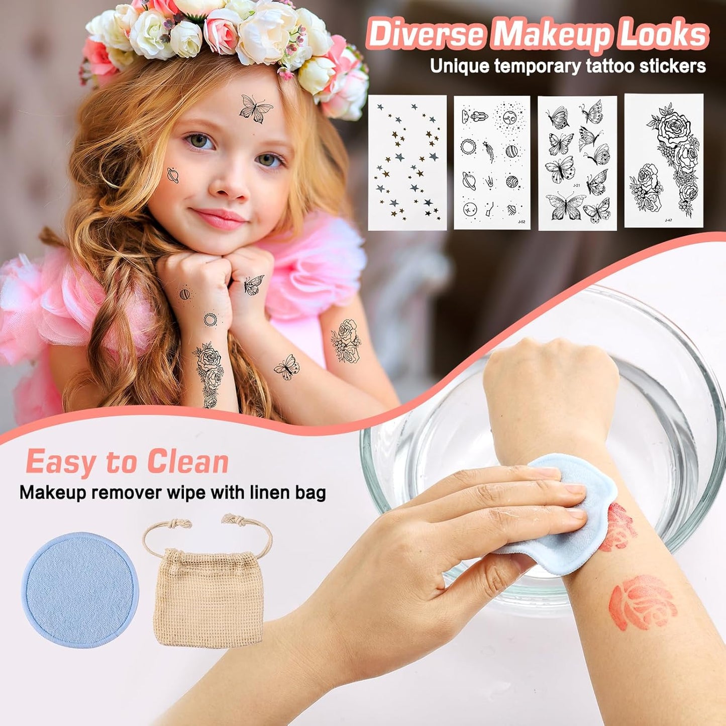 Anpro All-In-One Makeup Carry Case with Pro Teen Makeup Set, Full Starter Cosmetics Kit with Makeup Brushes, Eye Shadows Palette, Blushes, Glitter Gel, Temporary Tattoo Stickers - Blue, Style04