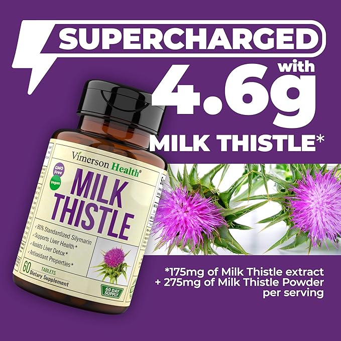 Milk Thistle Supplement for Liver Cleanse 80% Silymarin, 100% Vegan 60 Tabs