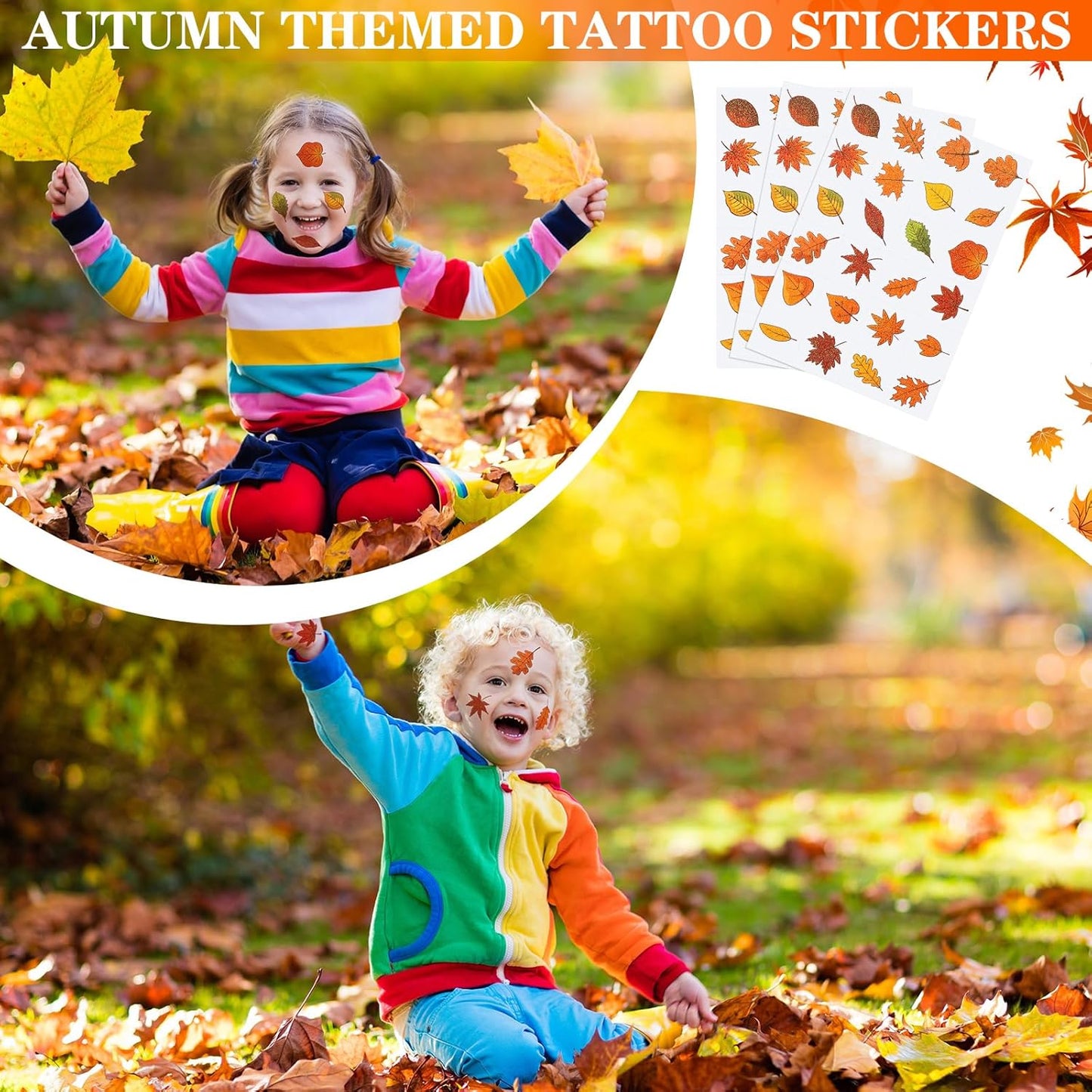 Nosiny 240 Pcs Fall Glitter Temporary Tattoos - Maple Leaves Stickers Autumn Tattoo Sticker Fall Leaves Glitter Tattoos for Thanksgiving Party Body Face Women Men Kids