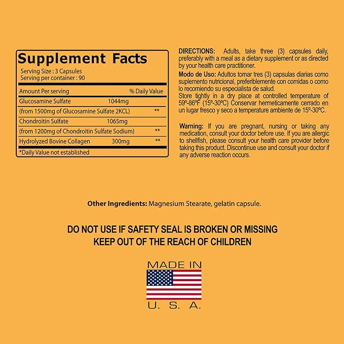 Glucosamine & Chondroitin 1500mg-1200mg with Collagen, (180 Capsules/Pack 1)