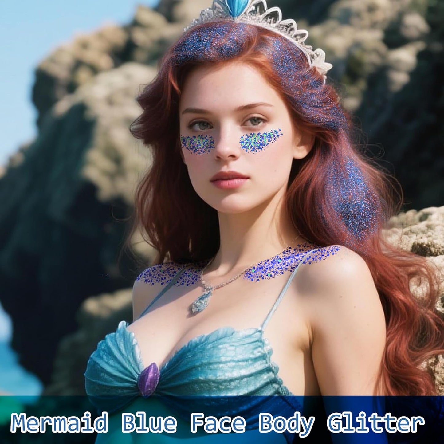 4 Jars Blue Face Glitter,Mermaid Costume for Kids,Sparkle Body Hair Glitter Face Paint,Singer Concert Rave Festival Glitter Accessories,40g/1.41 oz