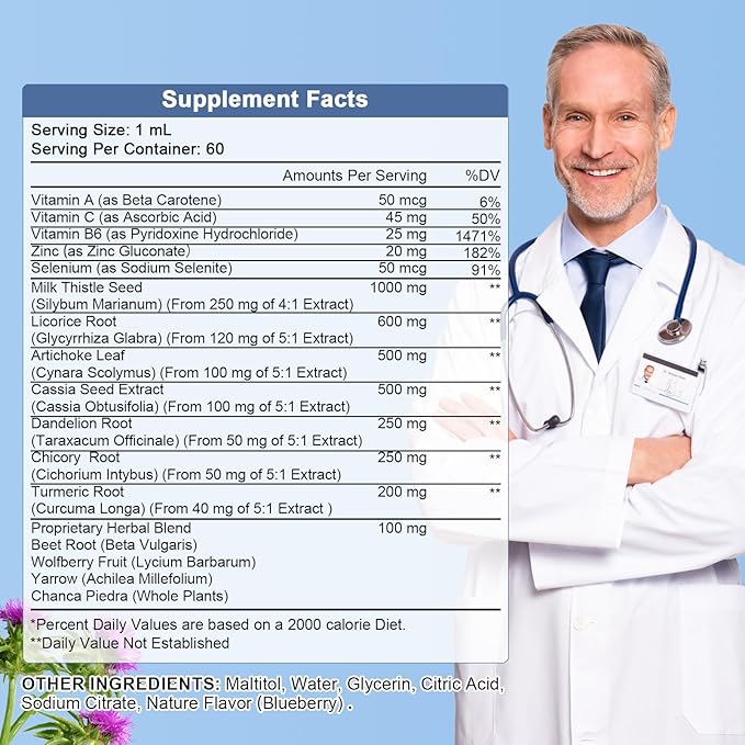 Liver Health Support Liquid-Liver Cleanse Detox 1000mg Milk 500mg Artichoke 17x Potent 2Fl Oz