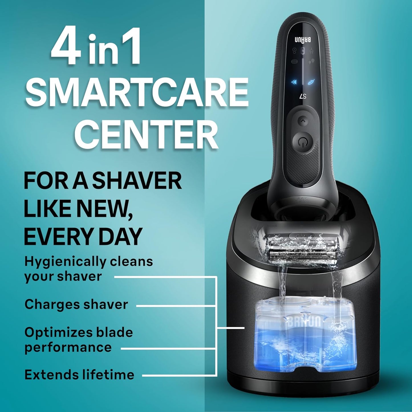 Braun Electric Shaver for Men, Series 7 7185cc, Waterproof, Wet & Dry Shave, Shaving Kit with SmartCare Center and Beard Trimmer, 3 Shave Modes, 60 Minute Battery Runtime, 10 Piece Set