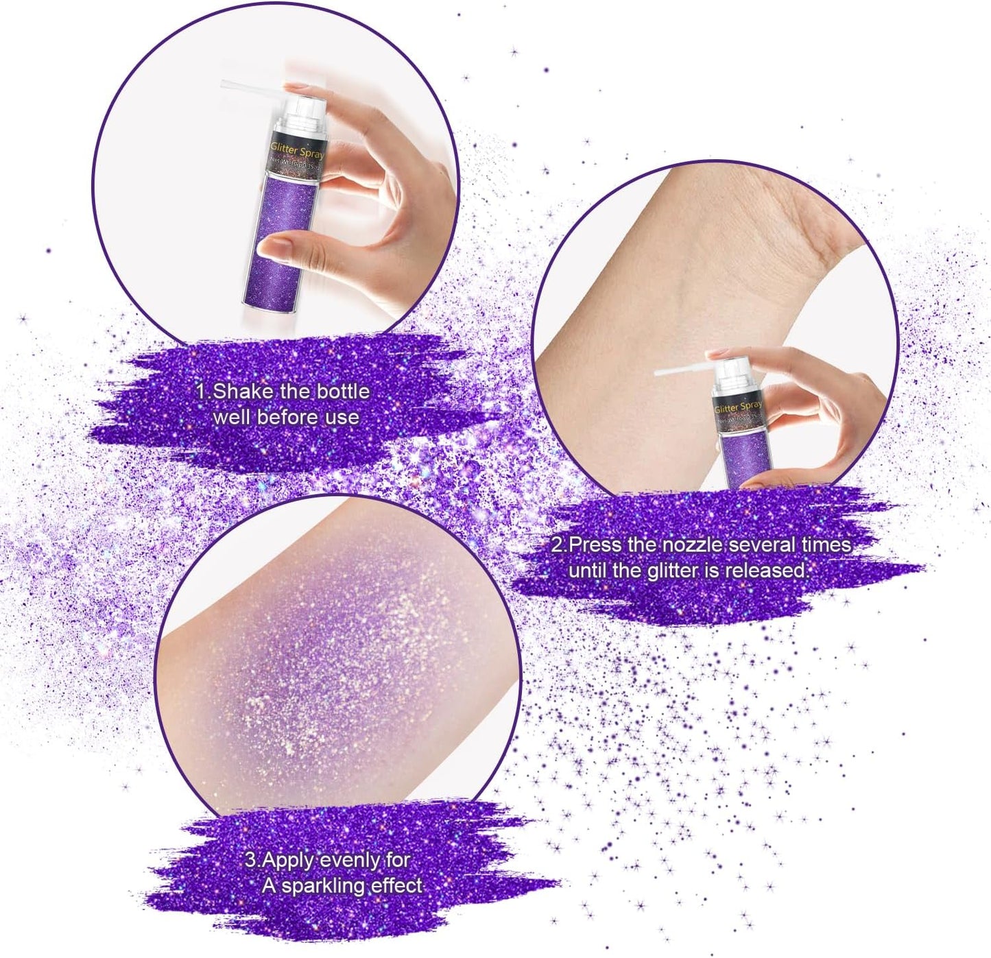 Hair and Body Glitter Spray, 1PC Sparkling Purple Hair Glitter Extra Fine Face Shimmer Powder for Clothes, Festival Loose Sparkle Powder for Rave Clothes Nail Art Easter Halloween Crafts (Purple)