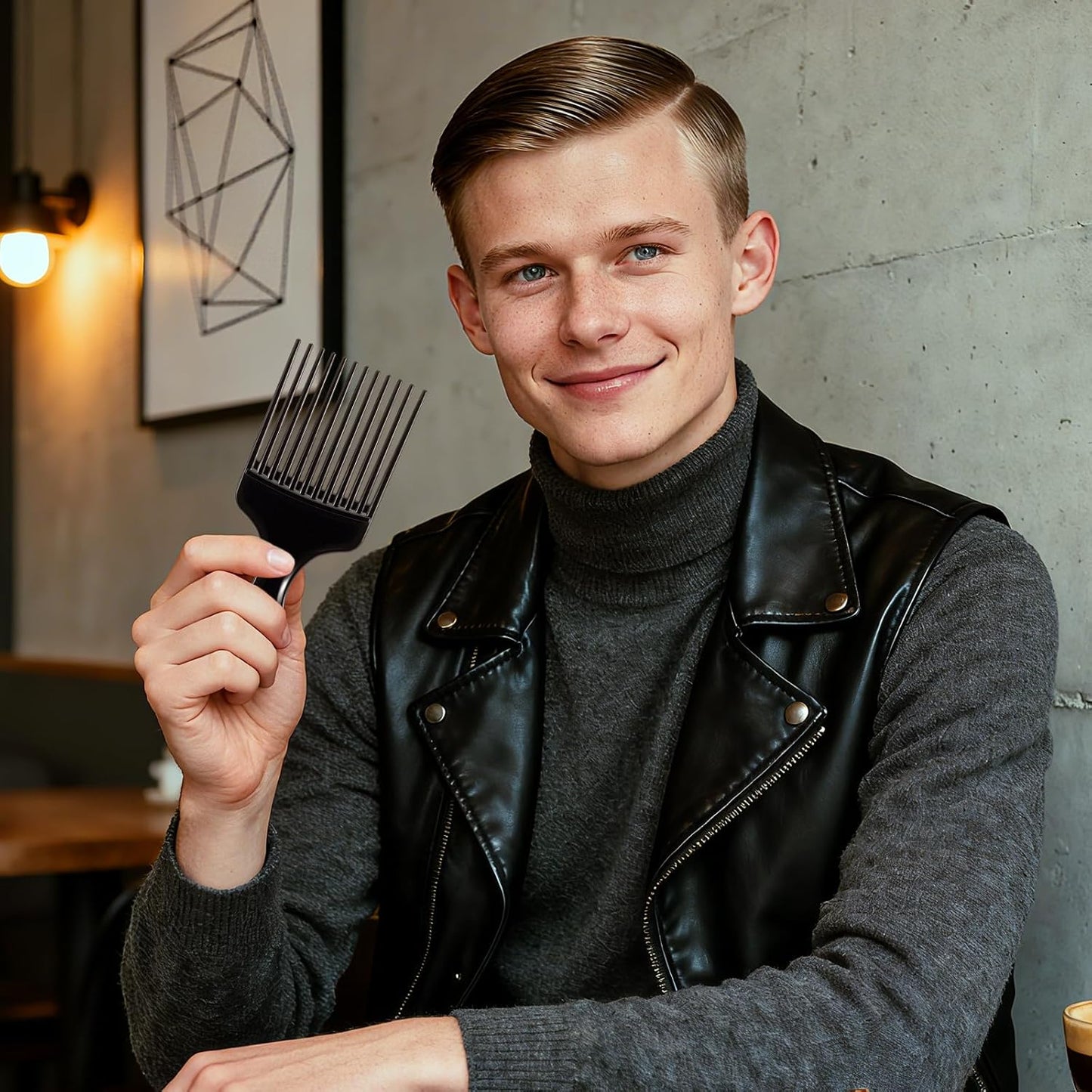 SIMPOR 2 Pcs Hair Pick Comb Wide Tooth Lift for Hair Styling Detangling Plastic Afro Pick for Women Men (Silver, Black)