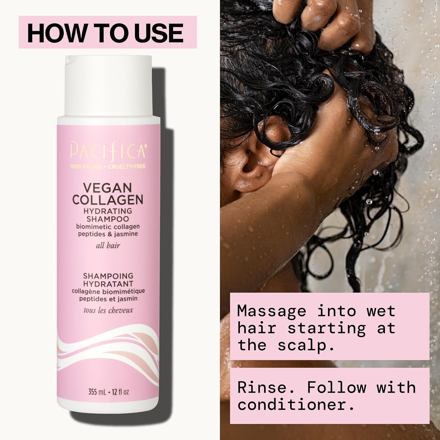 Pacifica Vegan Collagen Hydrating Hair Shampoo -w/Avocado Oil, Vitamin B5 - Adds Shine & Restores -for Dry & Damaged Hair - Sulfate Free Natural Clean Beauty Vegan & Cruelty-Free Dermatologist Tested