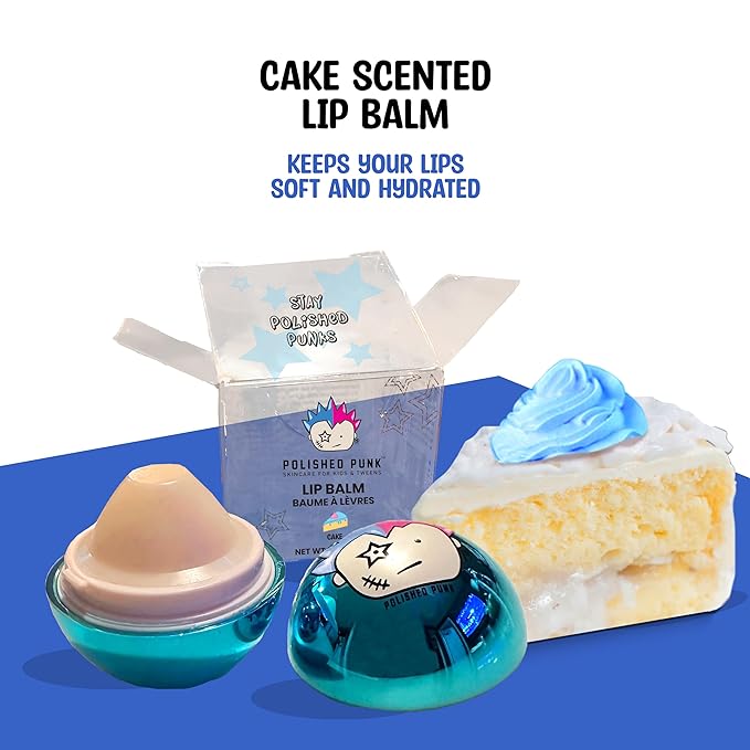 Hydrating Lip Balm for Kids, Tweens & Adults Lips Moisturizer - Twist-Off Ball Container, Travel Size, Stocking Stuffer | Cake Flavor