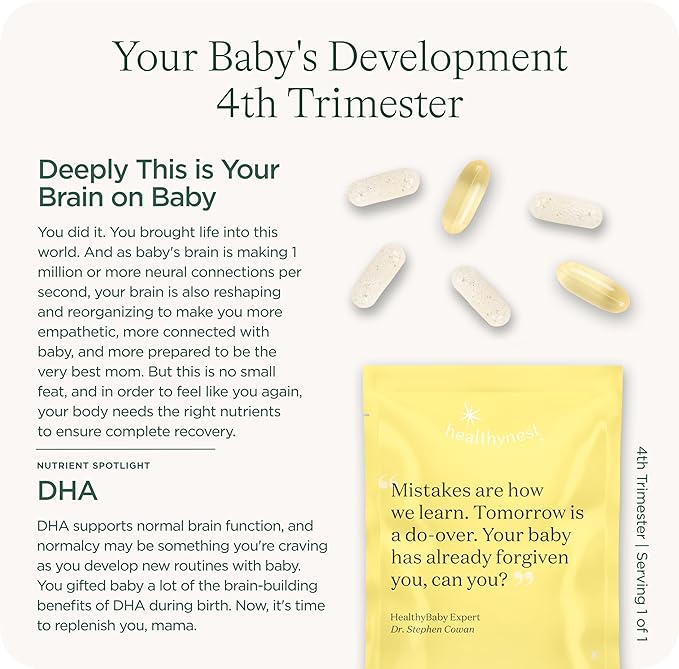 HealthyNest Postnatal & 4th Trimester Prenatal Vitamin | Made with Methylated Folate, Choline, DHA, Iron | 31 Day Supply
