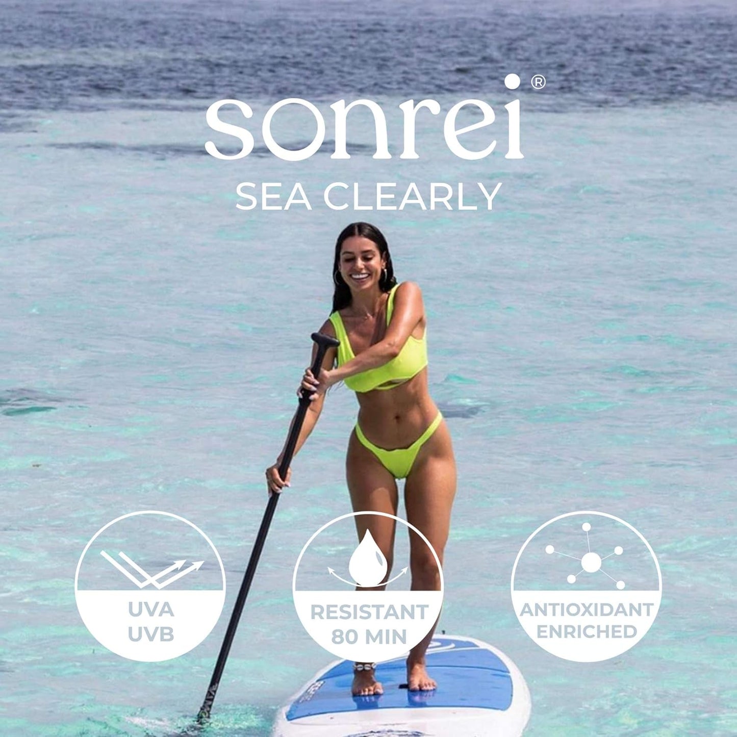 Sonrei Sea Clearlyยฎ Organic Mist Sunscreen | SPF 50, Broad Spectrum, Water-Resistant | Vegan, Non-Greasy | Ideal for Face & Body | 6 Fl Oz (Pack of 2)