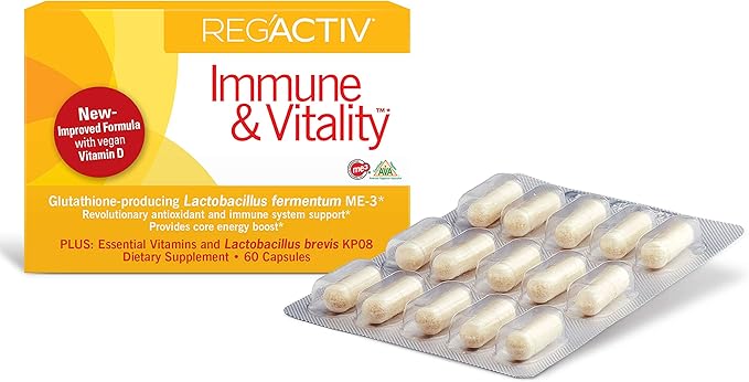Reg'Activ Immune & Vitality with Lactobacillus ME-3, brevis KP08, Vegan D3 and (B1, B2, B2, B3 B3 and B6) Essential