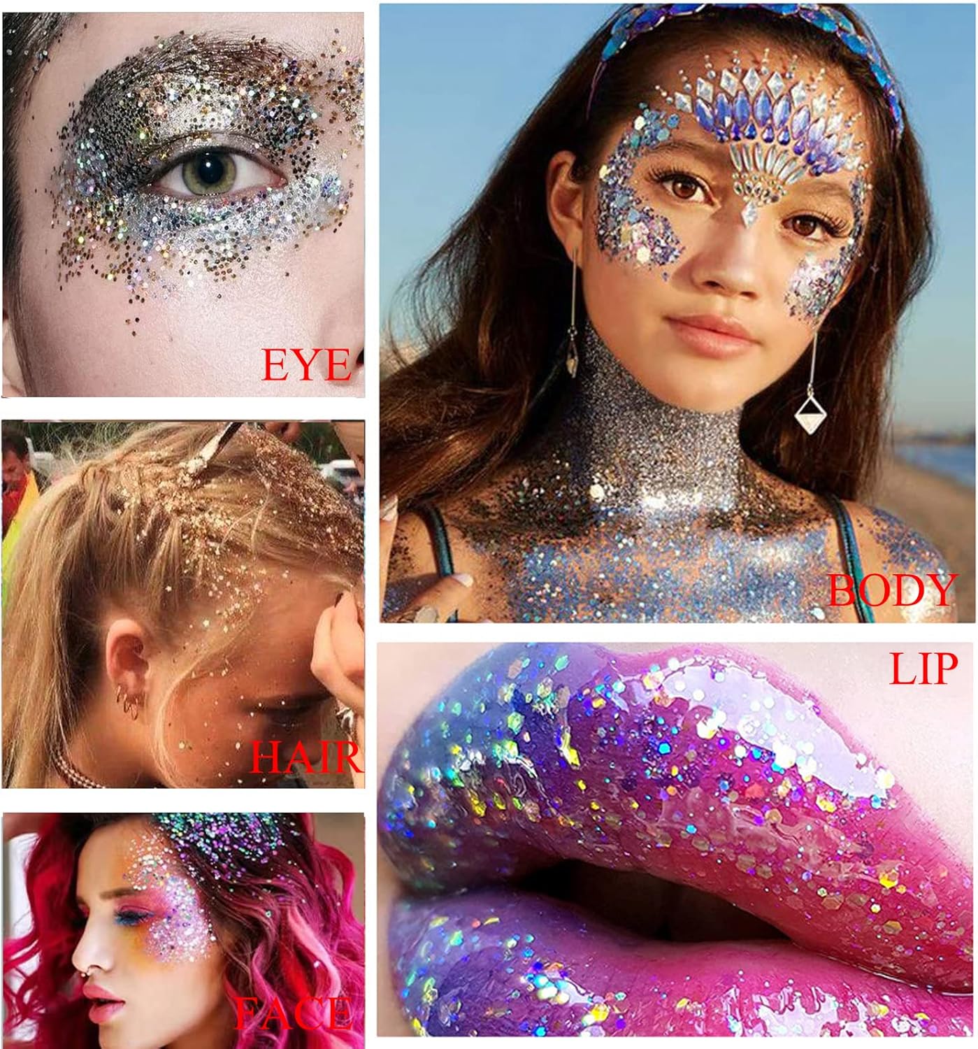 Gold Face Body Glitter Stick, Mardi Gras Outfit for Women and Kids,Sparkly Holographic Party Festival Rave Mardi Gras Accessories for Carnival,Chunky Holographic Face Glitter Makeup
