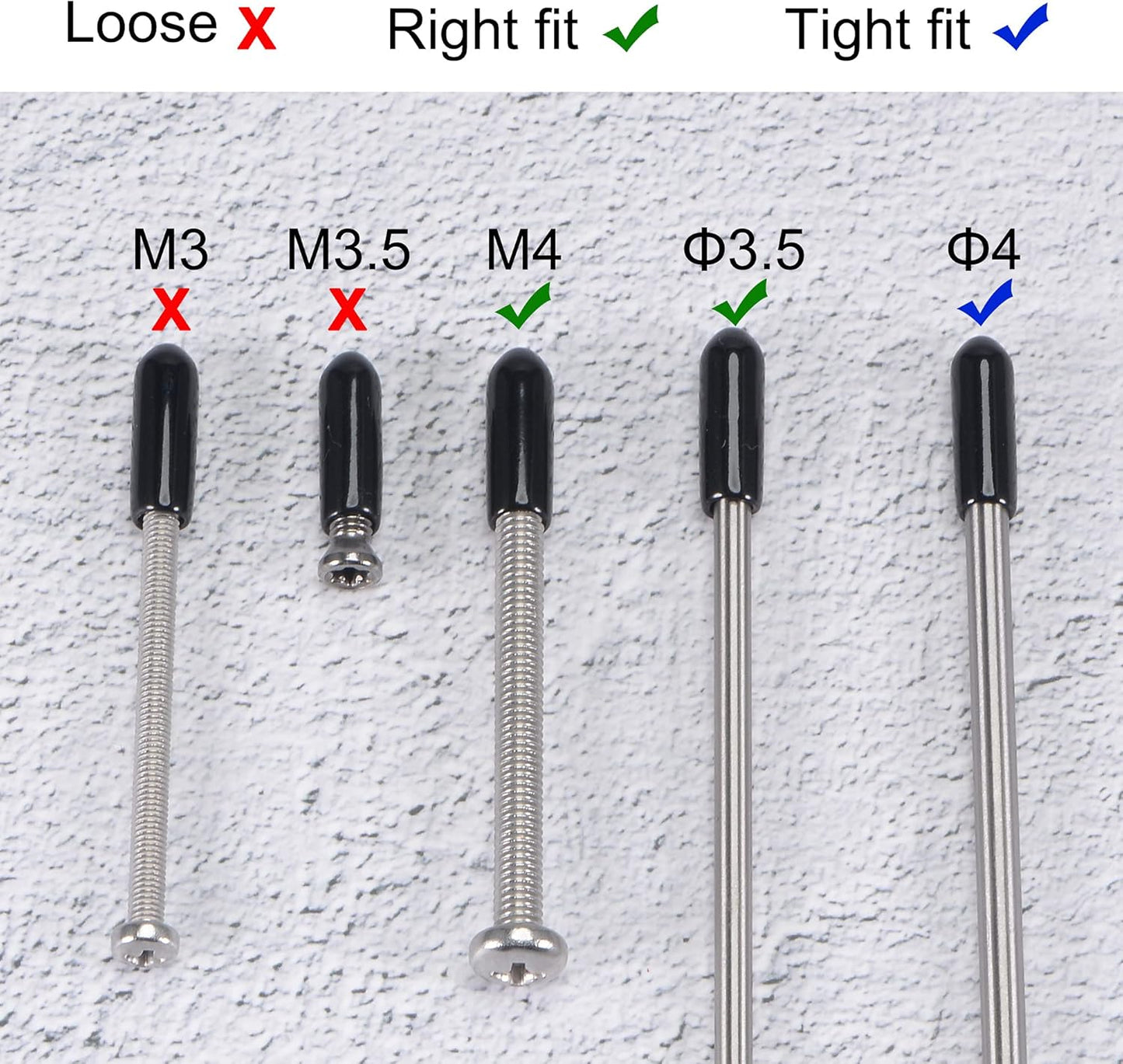 uxcell 50pcs Rubber End Caps 3.5mm(1/8 inch) ID Vinyl Round Tube Bolt Cap Cover Screw Thread Protectors Black