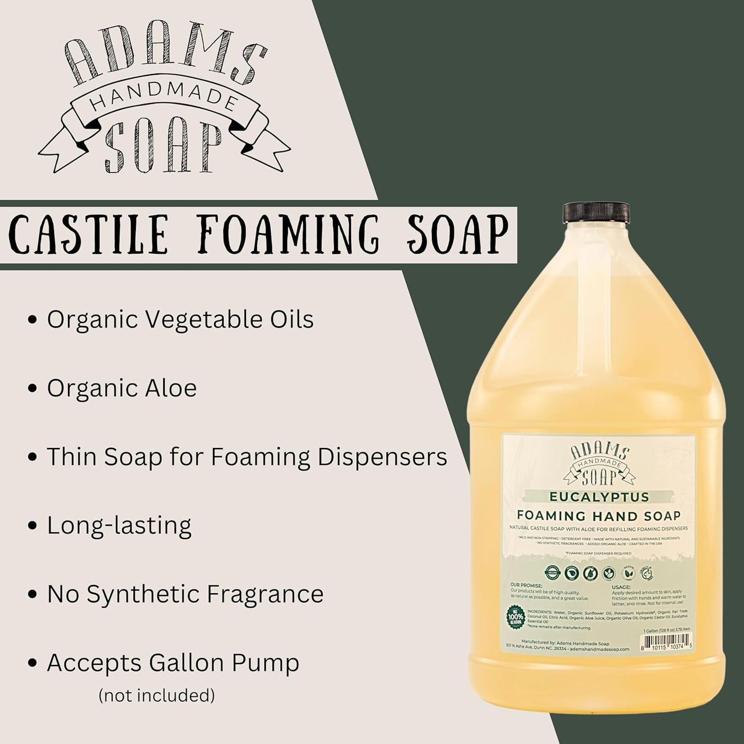 Adams Handmade Soap Liquid Foaming Soap 1 Gal - Eucalyptus (Pack of 4)