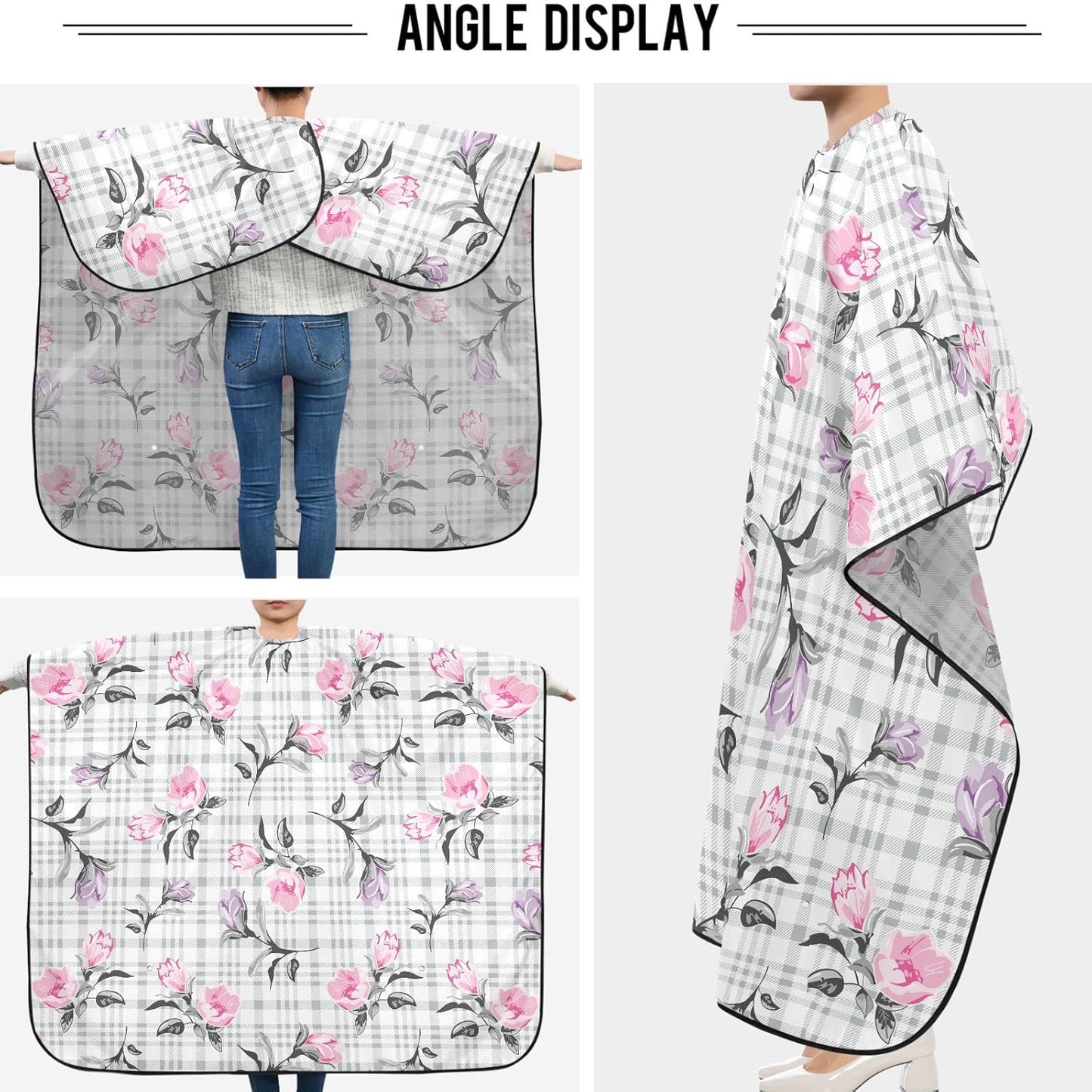 visesunny Barber Cape Beautiful Flowers Pattern Polyester Hair Cutting Salon Cape Apron Anti-Static Haircut Water-Resistant Shaving Cloth Beard Shaving Bib Hairdressing Cape