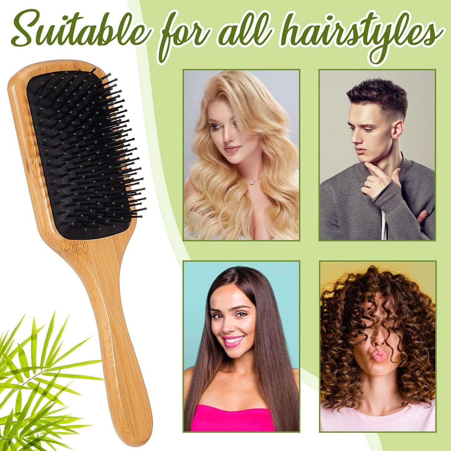 Tessco for you 12 Pcs Christmas Bamboo Hair Brushes Thanksgiving Bulk Wooden Paddle Brush Scalp Massage Bristle Anti Static Engraving DIY Gift for Women Wedding(9.65'' X 3.35'',Black Bristles)