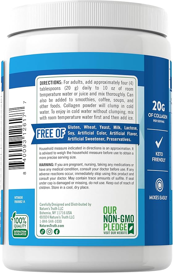 Nature's Truth Collagen Peptides Powder Unflavored | Grass Fed, Type 1 & 3 | 10 oz | Keto Friendly | Mixes Easily | Non-GMO, Gluten Free Supplement