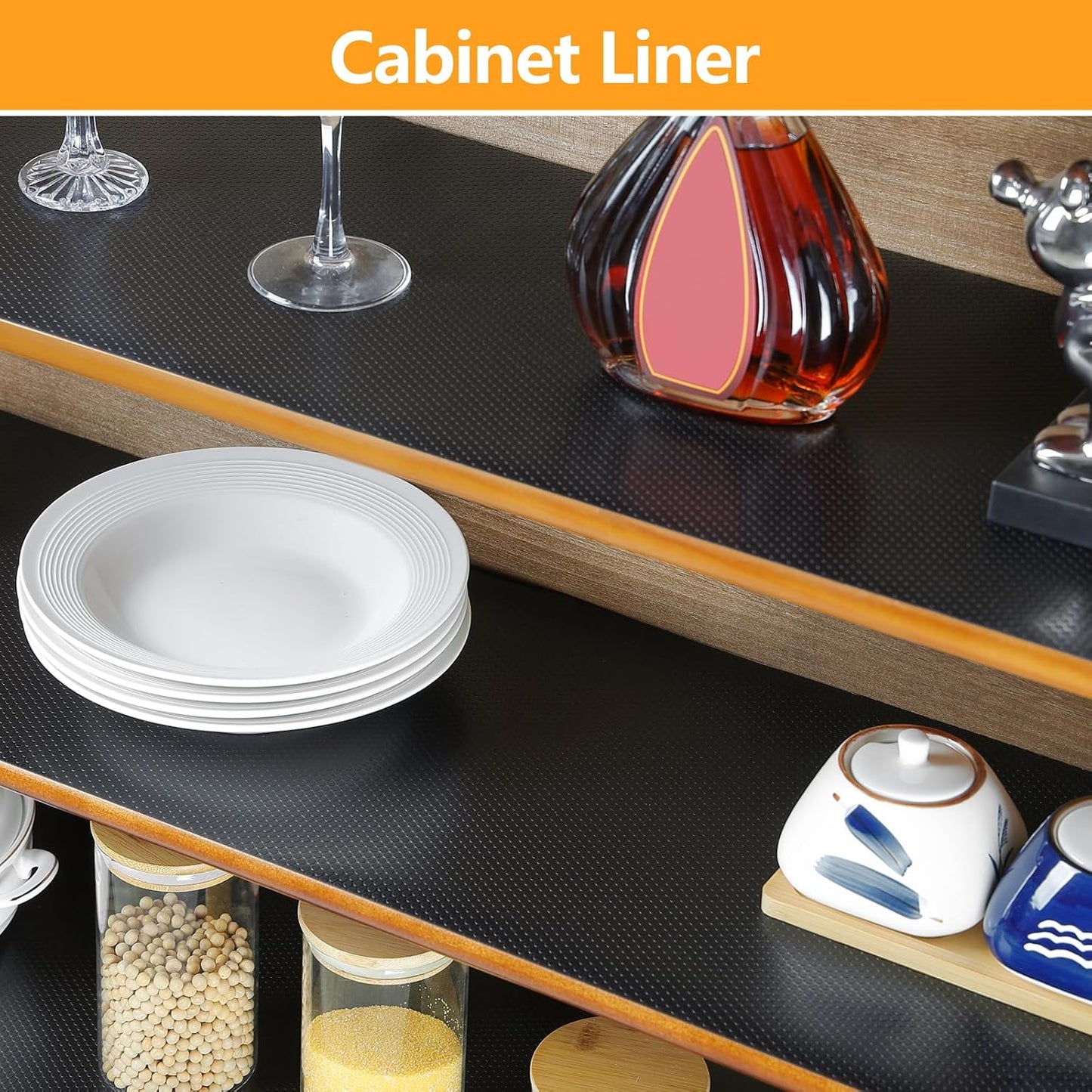 Shelf Liners 24 inch x 20 ft Shelf Liners for Kitchen cabinets nonstick Lining Drawer Mats EVA Protector for Cupboard (Translucent Black,24 inch x 20 ft)