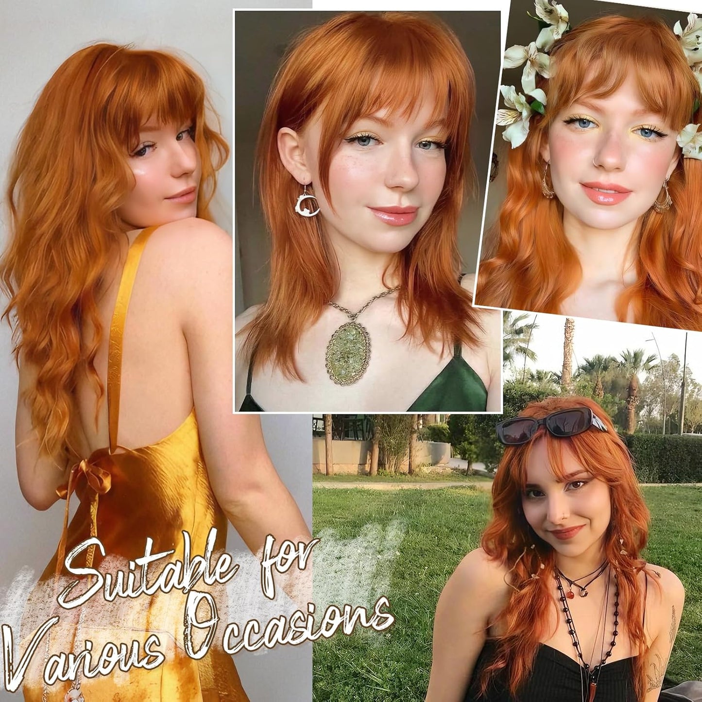 BARSDAR Real Human Hair Clip in Bangs - Human Hair Clip in Bangs for Women - Auburn Thick Bangs Extensions Fringe with Temples Dyeable Real Hair Bangs Hairpieces - Medium Auburn