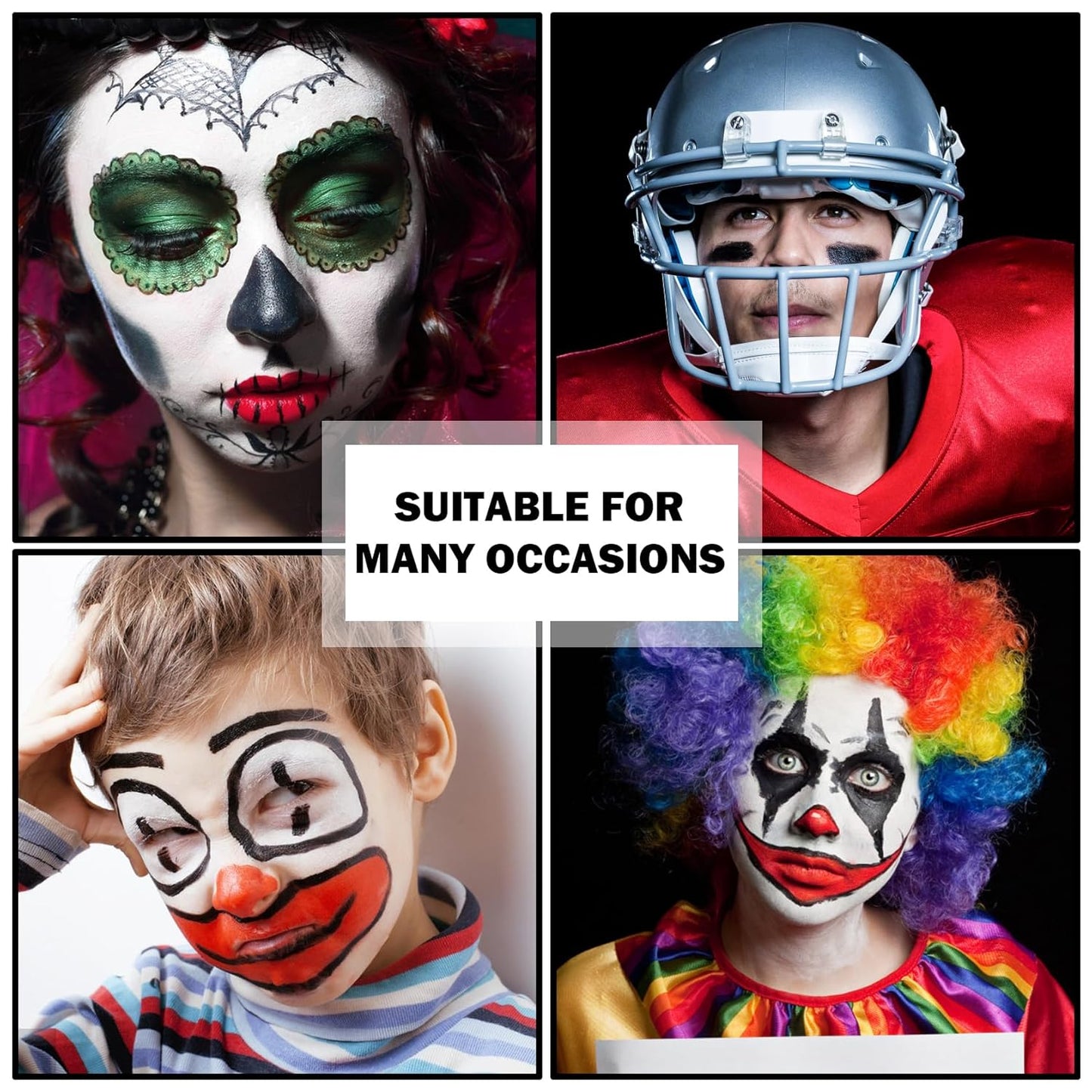 3 Colors Face Body Paint Sticks Professional Eye Black Football Baseball Softball,Highly Pigmented Halloween Facepaint Makeup Kit for Adults and Kids(White/Black/Green Eye Black Sticks)