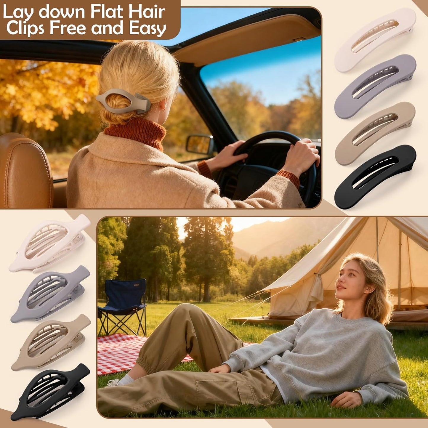 10 Pcs French Flat Hair Clips for Women, 3 Styles Lay Flat Claw Clips Non-slip Matte Hair Claws for Thin Thick Hair