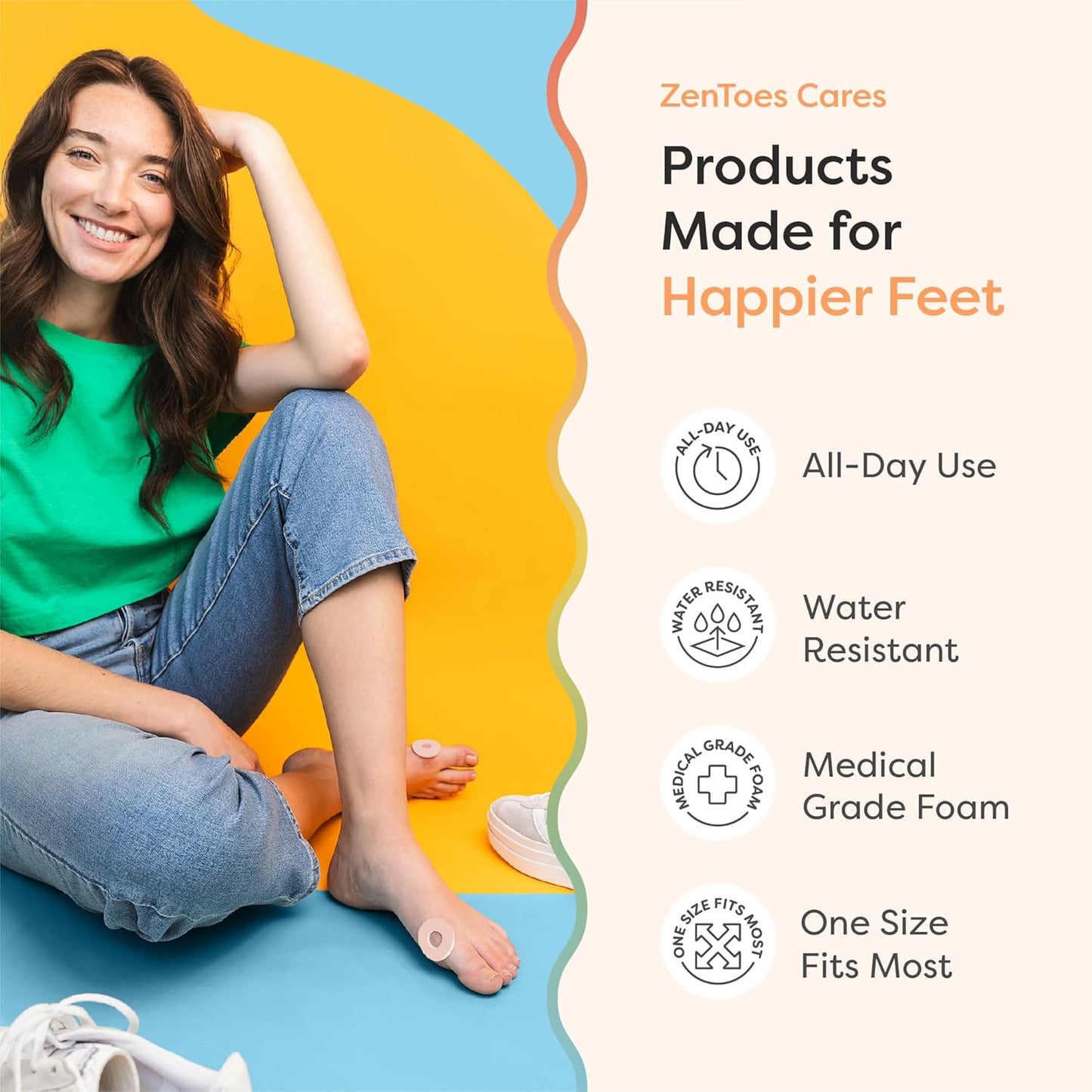 ZenToes Callus Cushions | Water-Resistant Self-Stick Adhesive Corn Pads | Foot, Heel, & Toe Discomfort Relief | Soft Foam for Friction Protection | Ideal for Active Lifestyles | 48-Pack